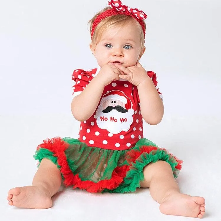 Festive Red Santa Claus Baby Short-Sleeved Cartoon Romper with Tutu Skirt - Size 59