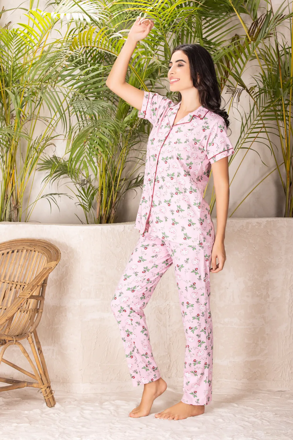 Floral Print Classic collar pj set