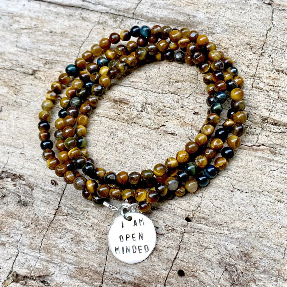 I am Open Minded Affirmation Wrap Bracelet with Tiger Eye to See Both Sides of an Argument