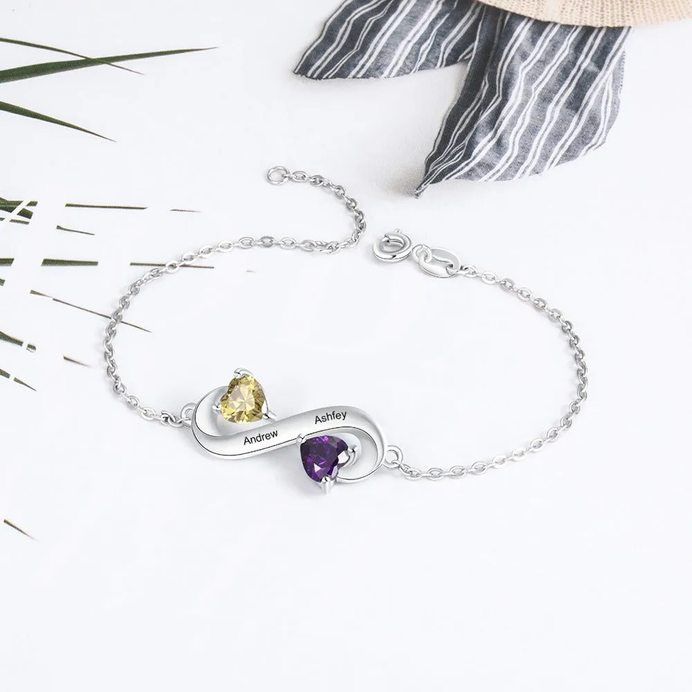 Infinity Bracelet With 2 Birthstone For Women