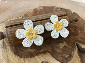 Ivory Rattan Floral Earrings