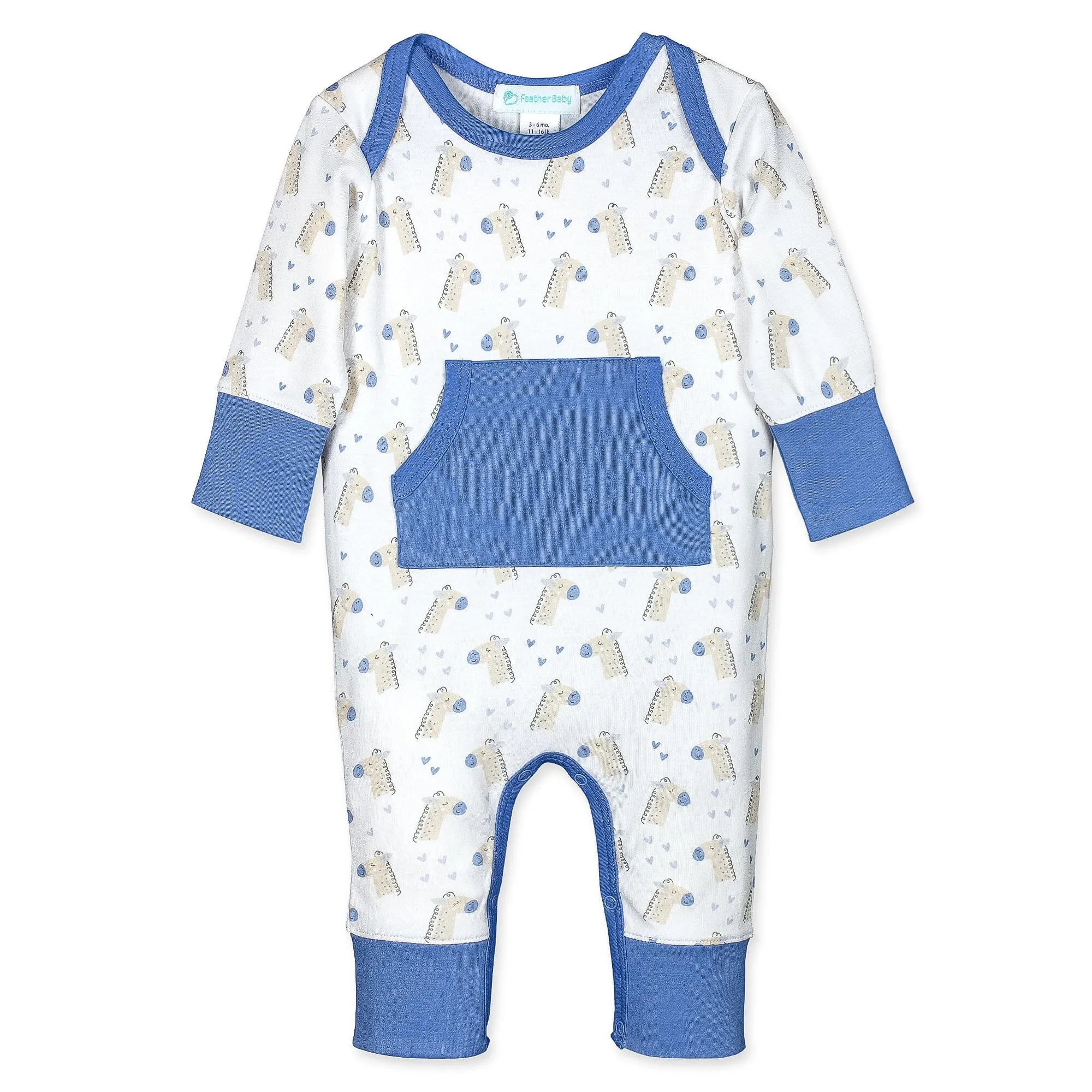 Kangaroo Romper - Chill Giraffes  100% Pima Cotton by Feather Baby