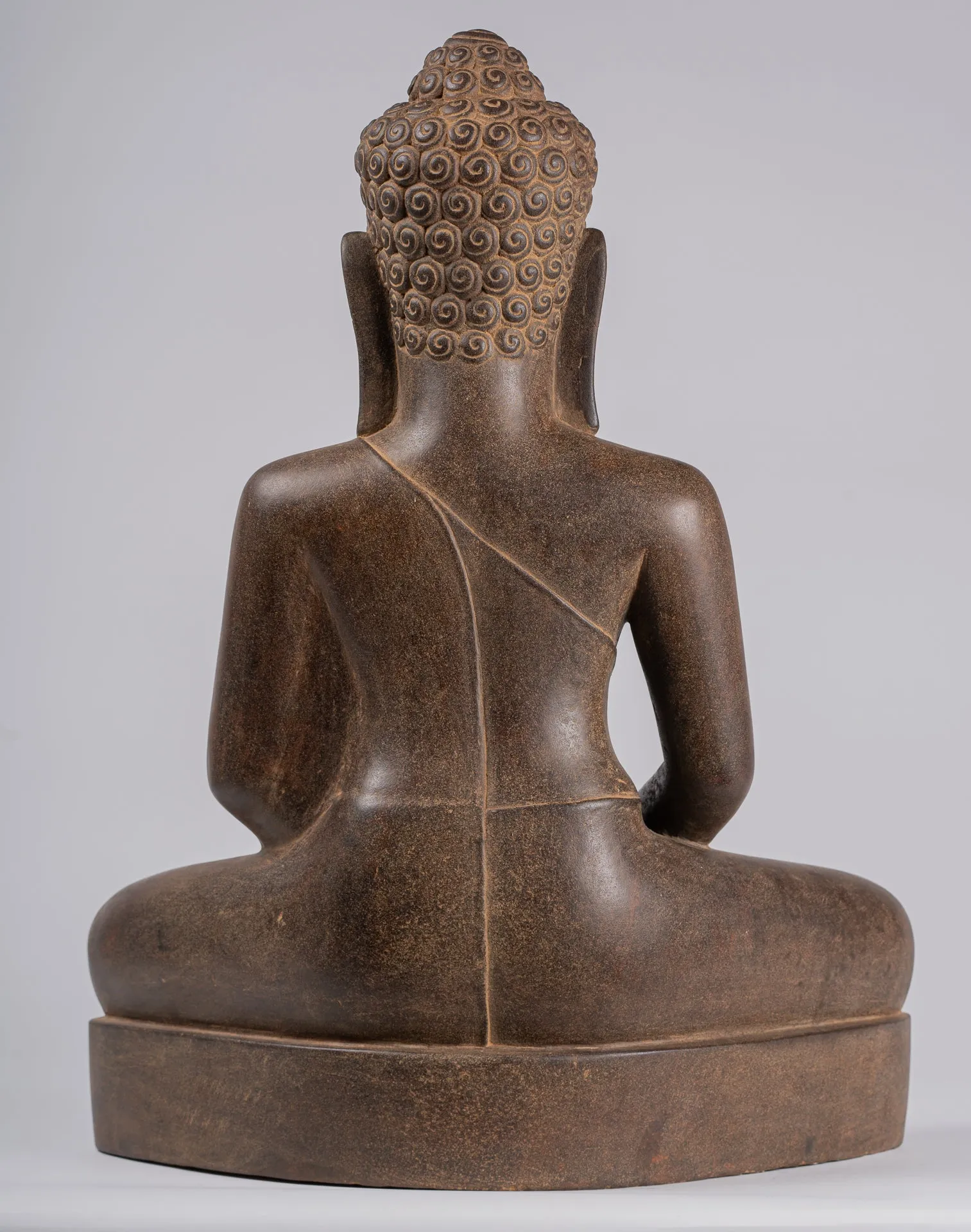 Large Buddha Statue - Antique Khmer Style Seated Stone Phnom Da Meditation Buddha Statue - 56cm/22