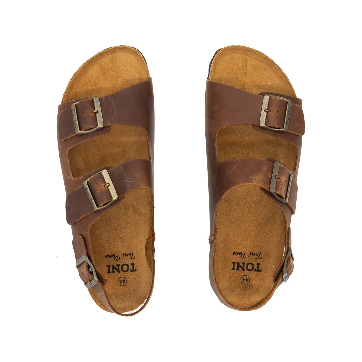 Leather Sandal with Double Buckle for Men  - Gil-PE