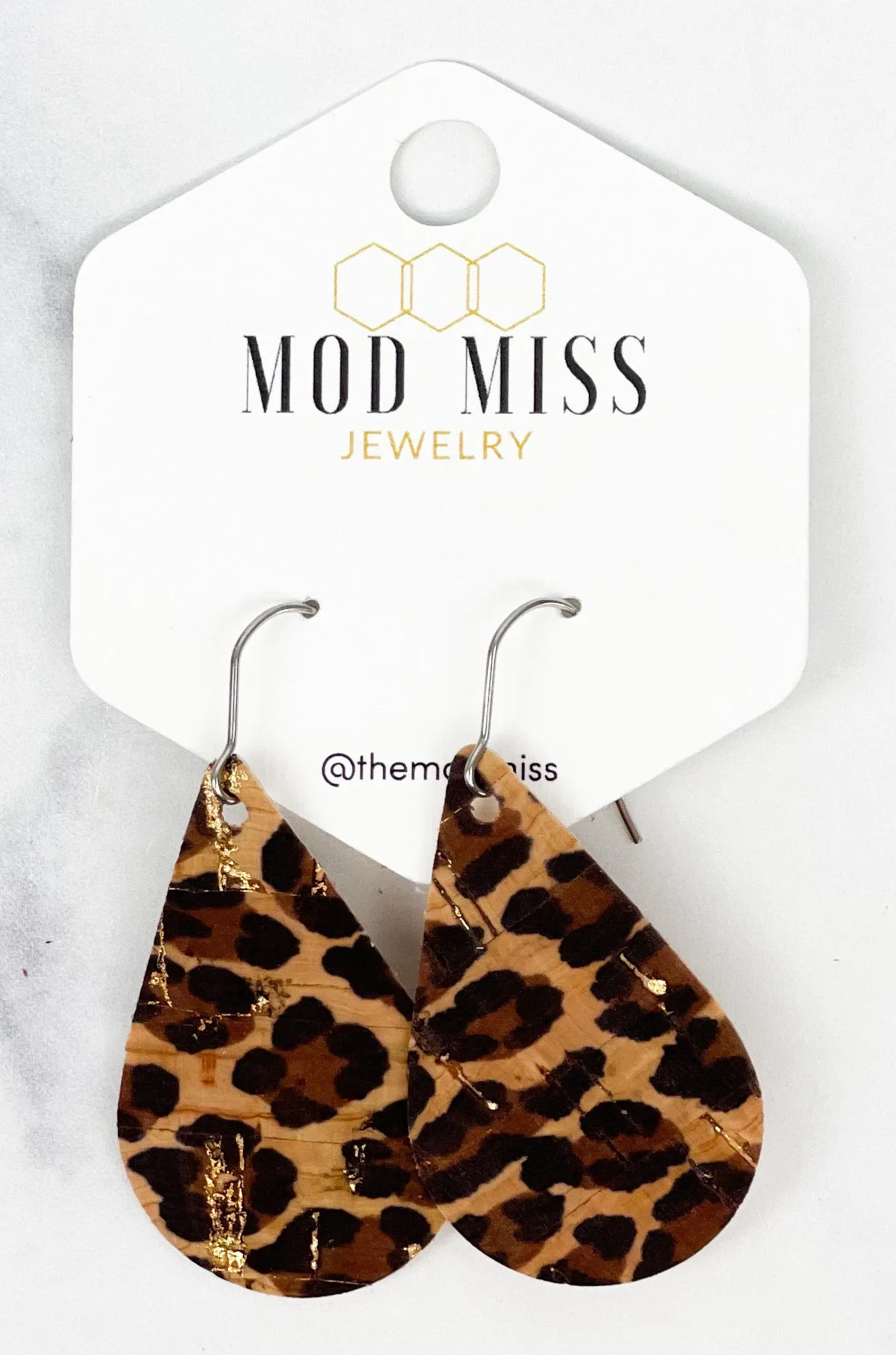 Leather Teardrop Earring Leopard Gold Specs