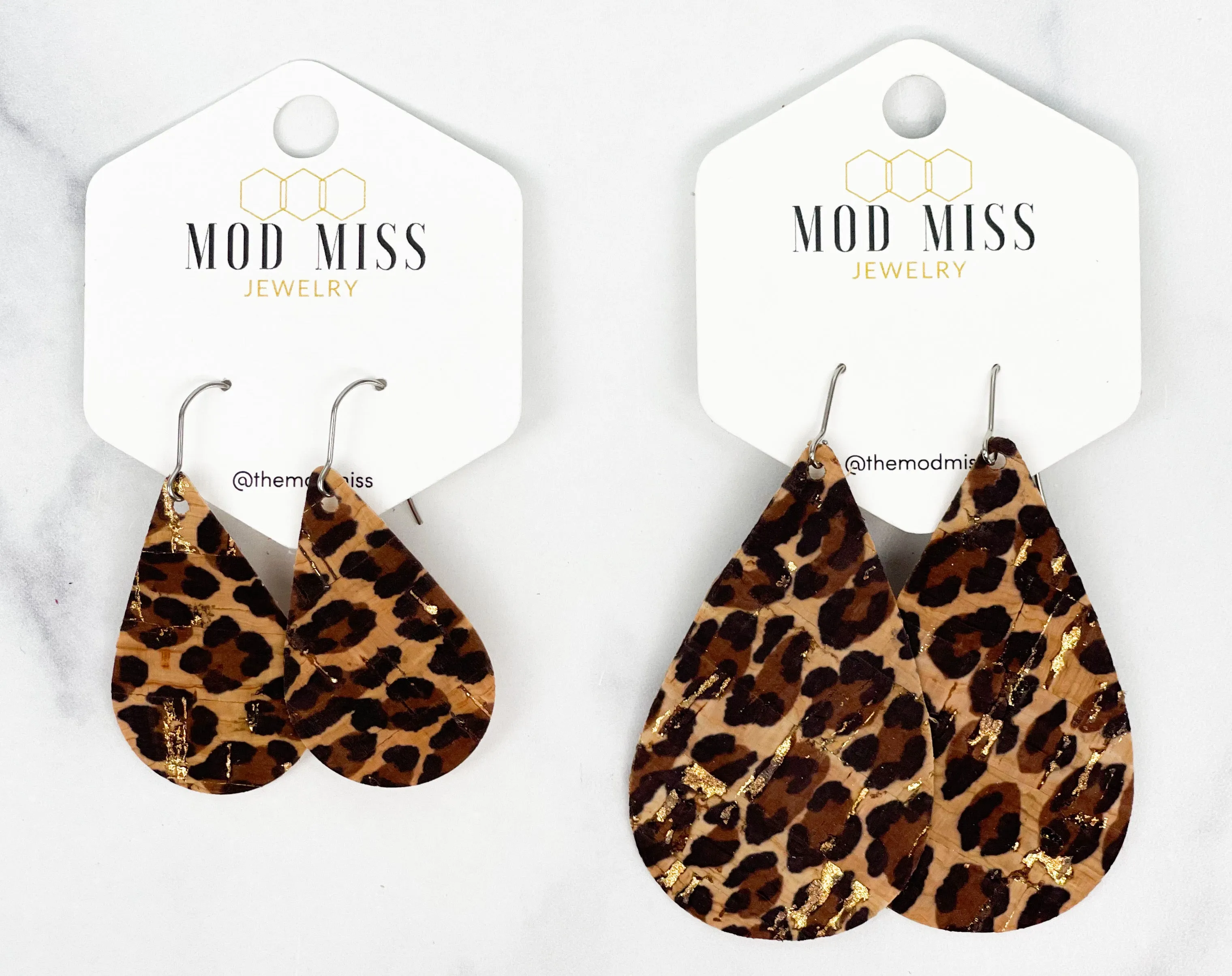 Leather Teardrop Earring Leopard Gold Specs