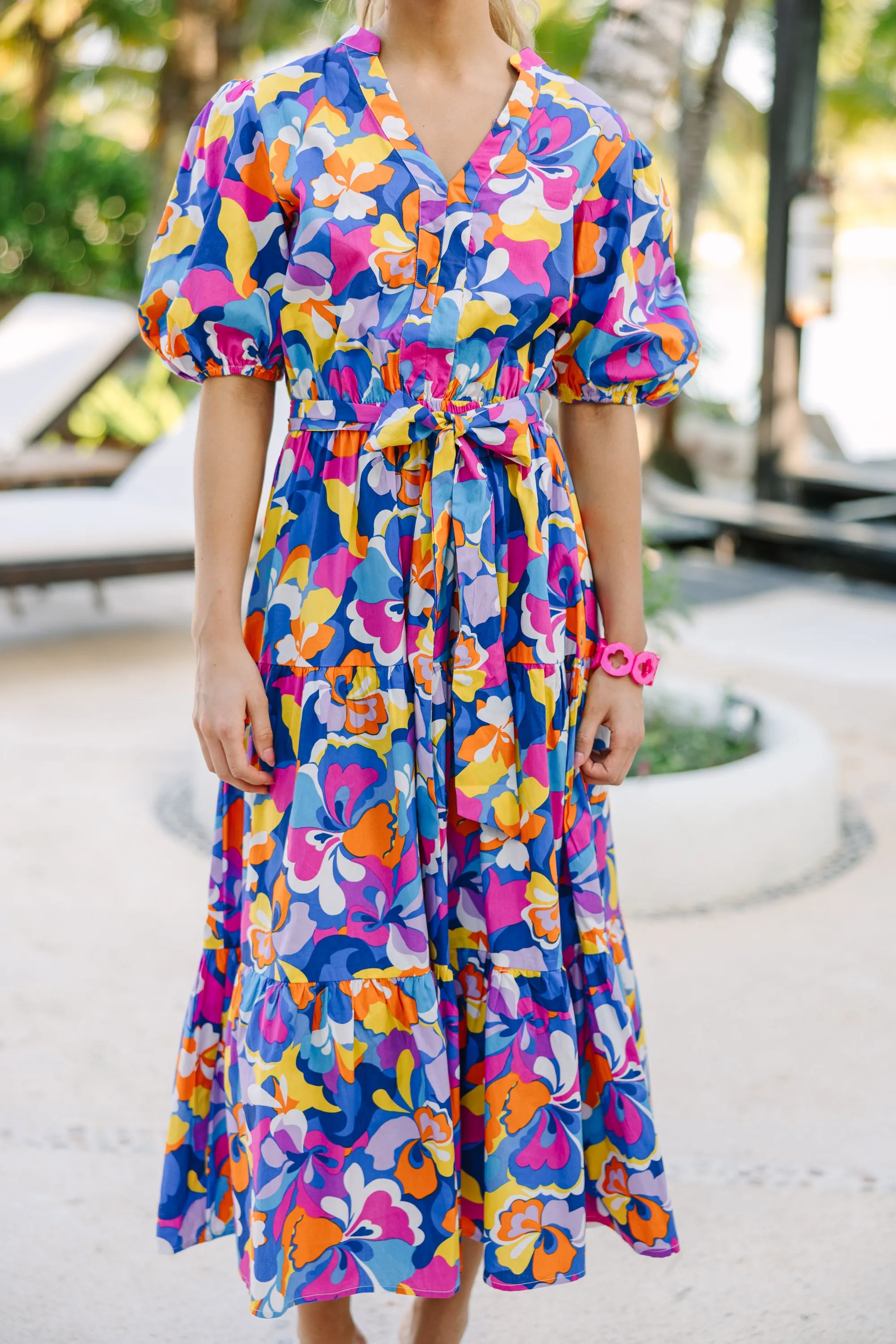 Make You See Blue Abstract Midi Dress