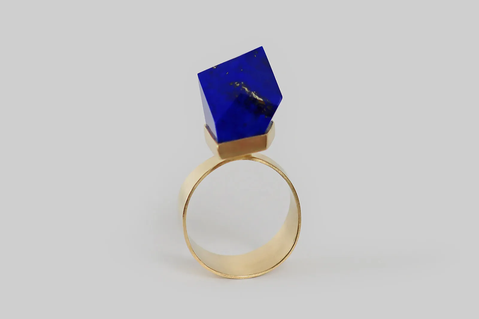 Modernist Pyrite Flecked Lapis Polyhedron Ring