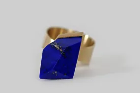 Modernist Pyrite Flecked Lapis Polyhedron Ring