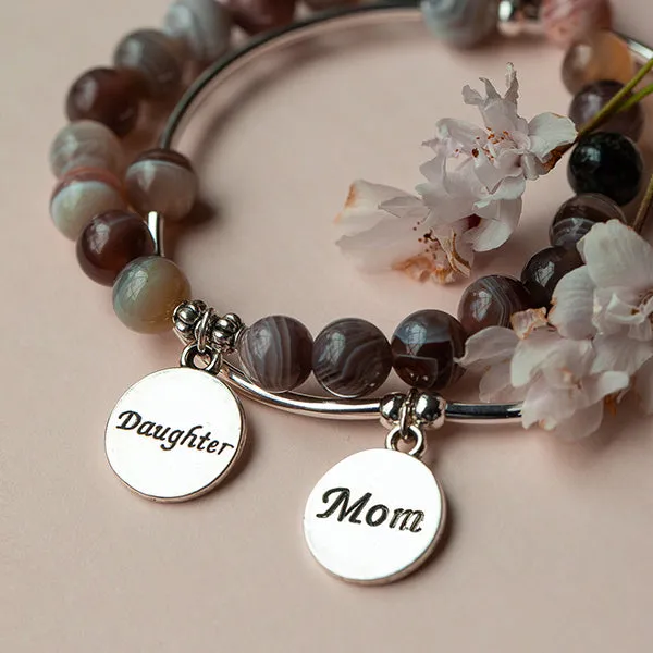 Mom | Stone Beaded Charm Bracelet | Botswana