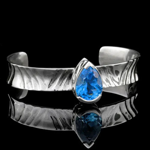 Natural Blue Topaz Sterling Silver Handcrafted Cuff Bracelet