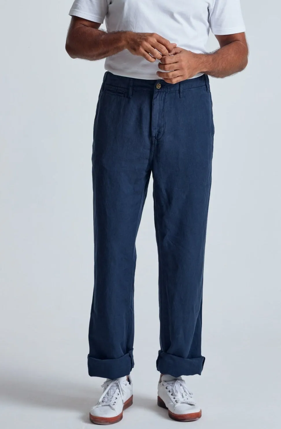 Navy The Bird Regular Fit Chino Trousers - GOTS Certified Organic Cotton and Linen