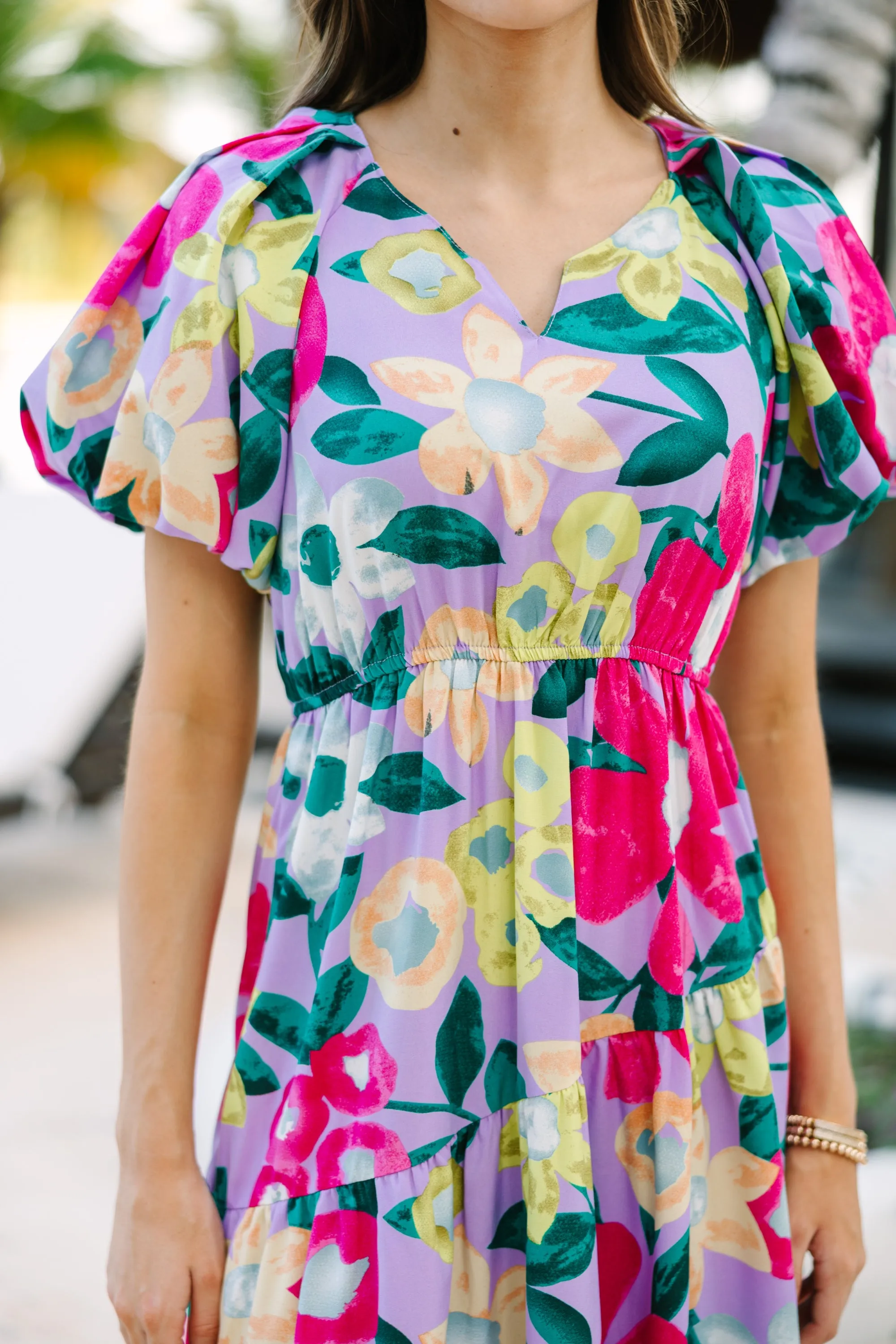 Odds Are In Your Favor Lavender Purple Floral Midi Dress