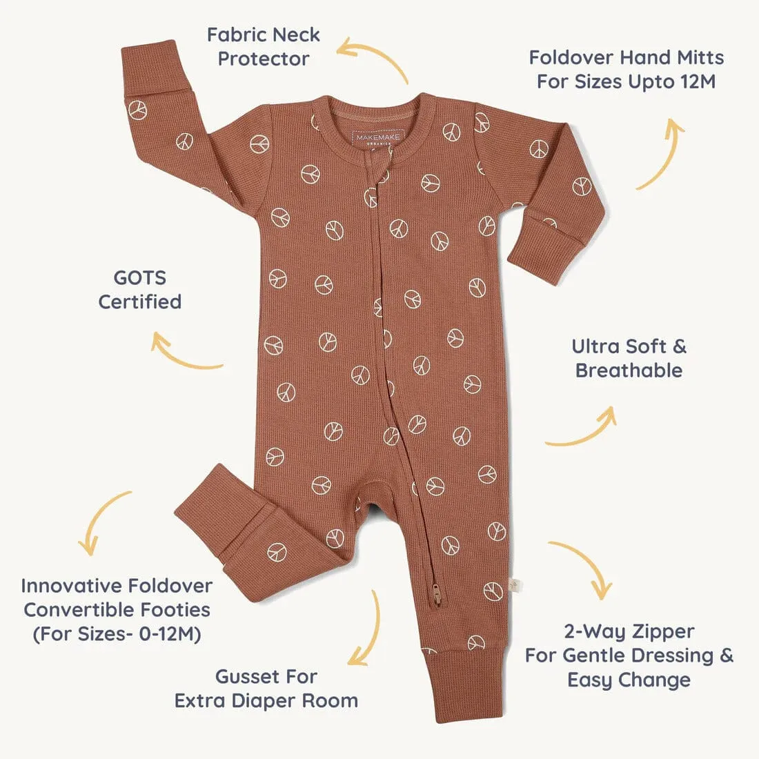 Organic 2-Way Zip Romper | Peace