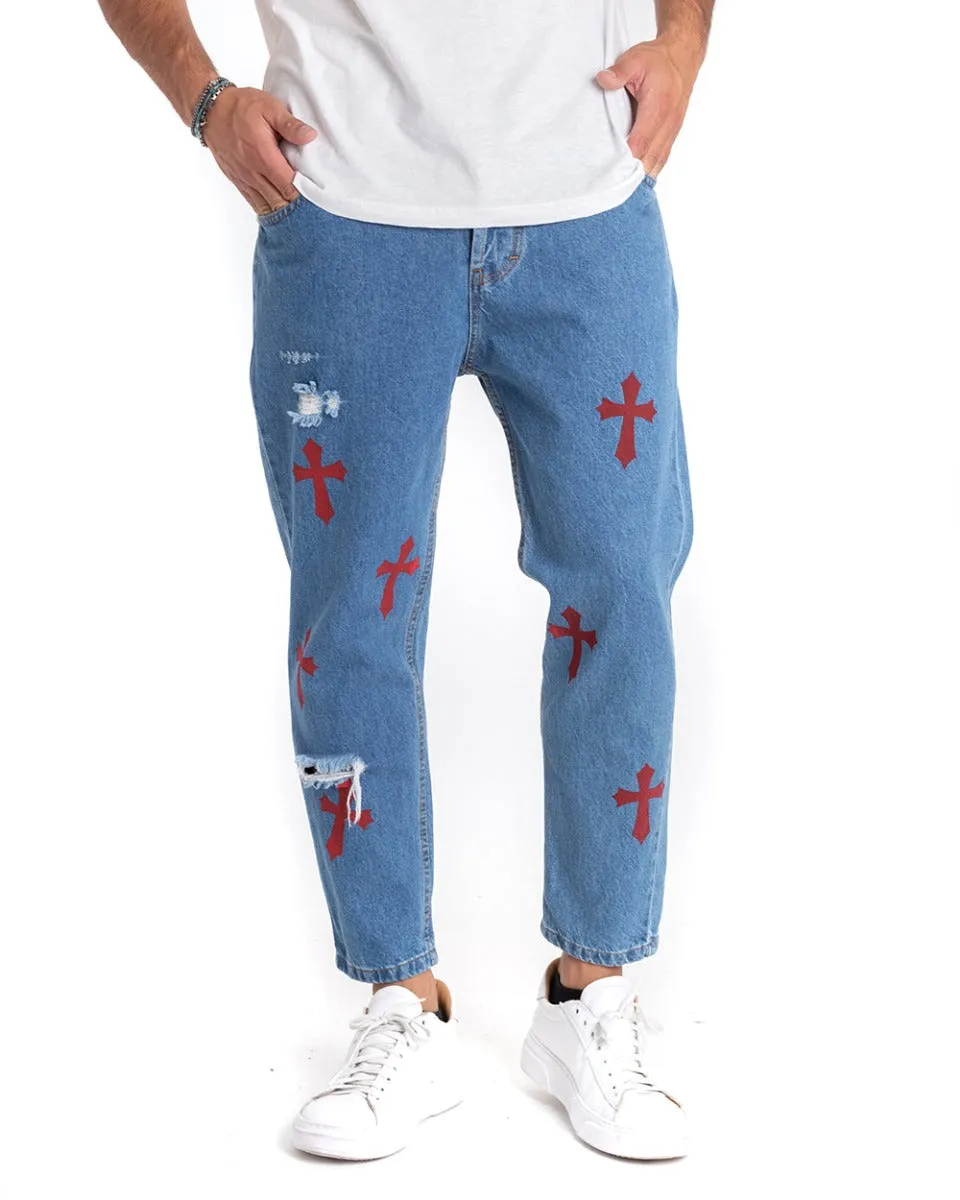 Pantaloni Jeans Uomo Loose Fit Denim Con Stampa Cinque Tasche GIOSAL-P5349A