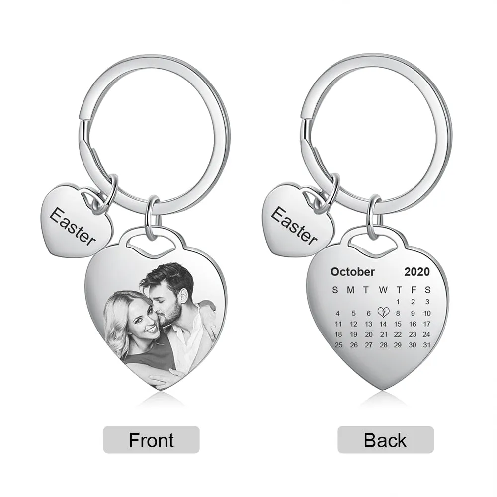 Personalized Date, Photo And Name Engraved Keychains