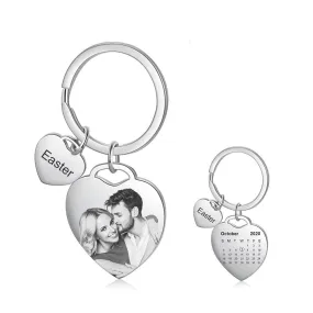 Personalized Date, Photo And Name Engraved Keychains