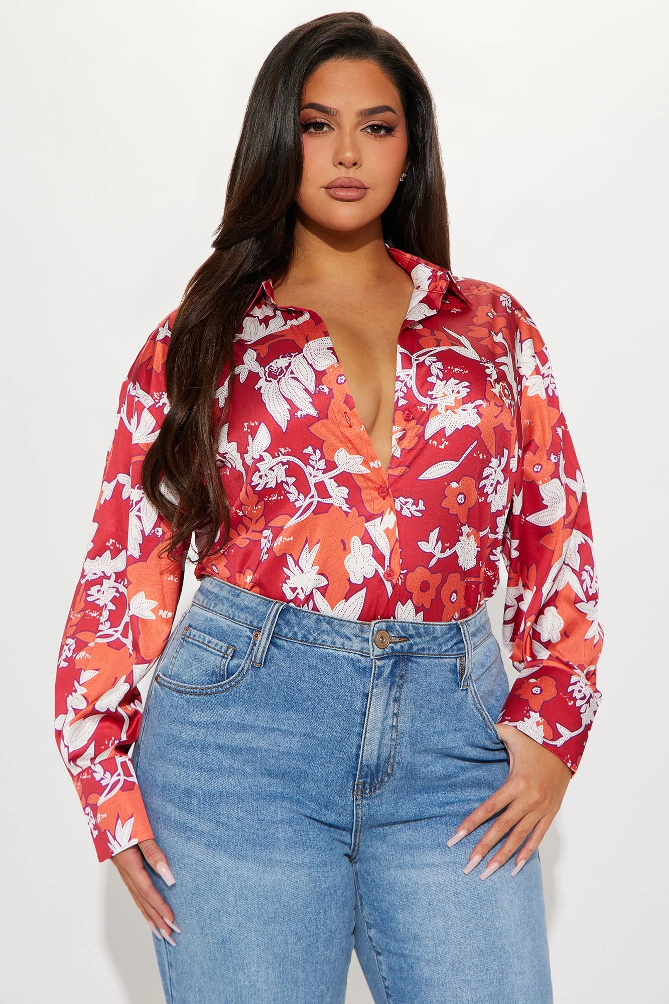 Places To Be Floral Shirt - Red/combo