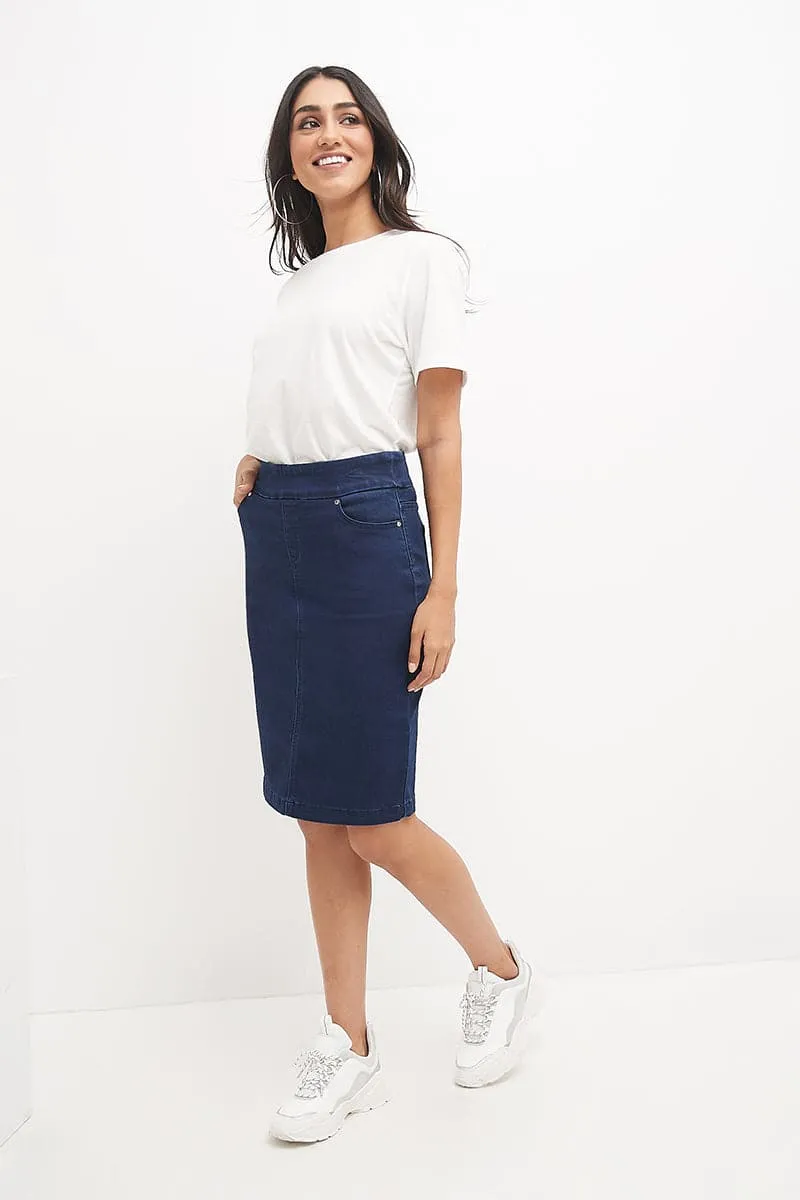 Pull-on Denim Skirt with 5 Pockets