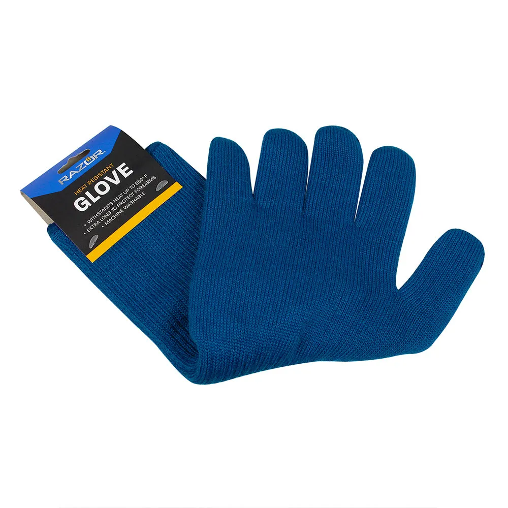 Razor Heat Resistant Extra Long Glove Rated For 650°F Machine Washable Blue