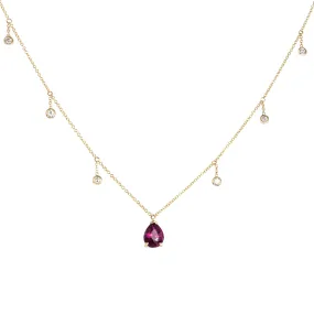 Rhodolite Garnet Pear Diamond Drop Necklace