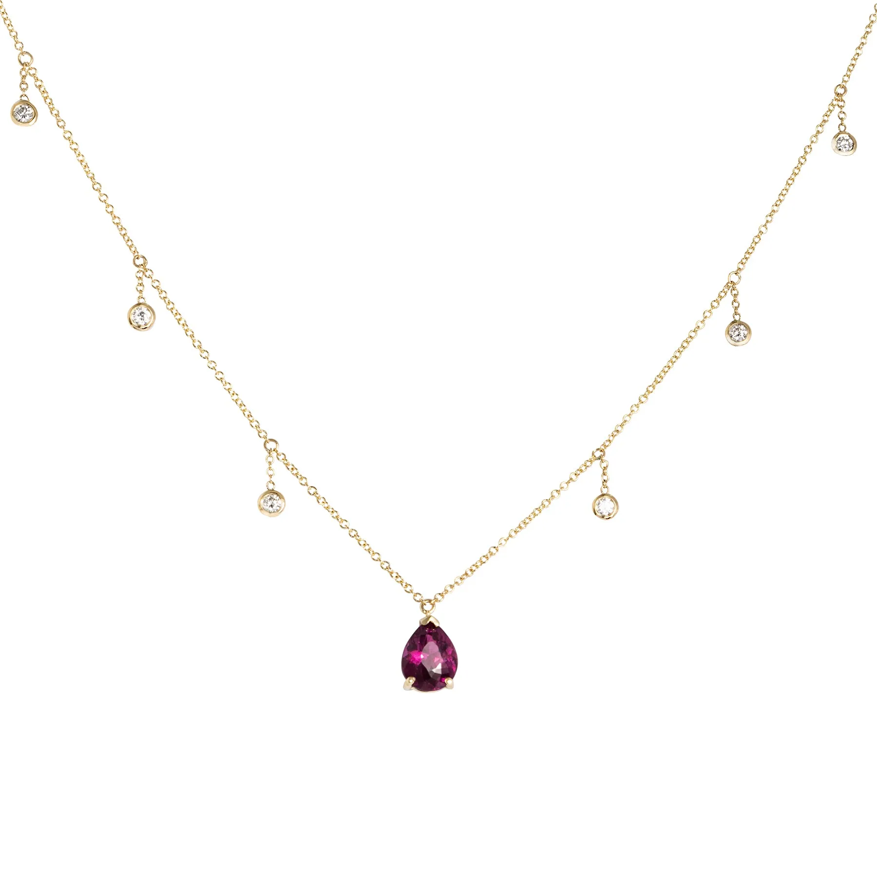 Rhodolite Garnet Pear Diamond Drop Necklace