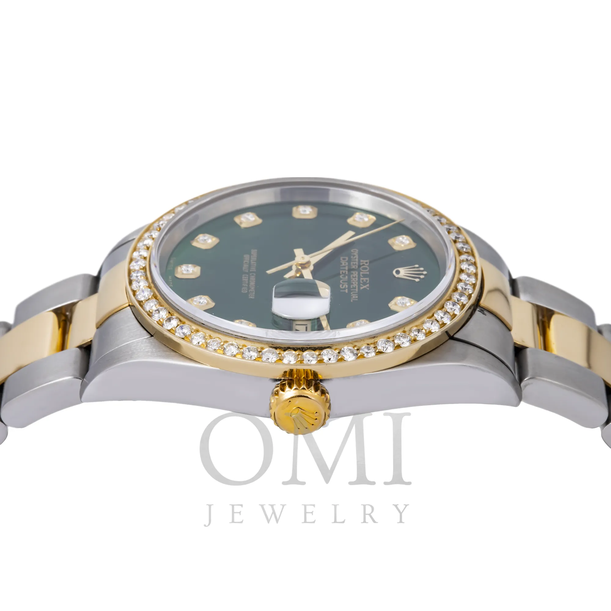 ROLEX DATEJUST 16203 36MM GREEN DIAMOND DIAL WITH TWO TONE OYSTER BRACELET