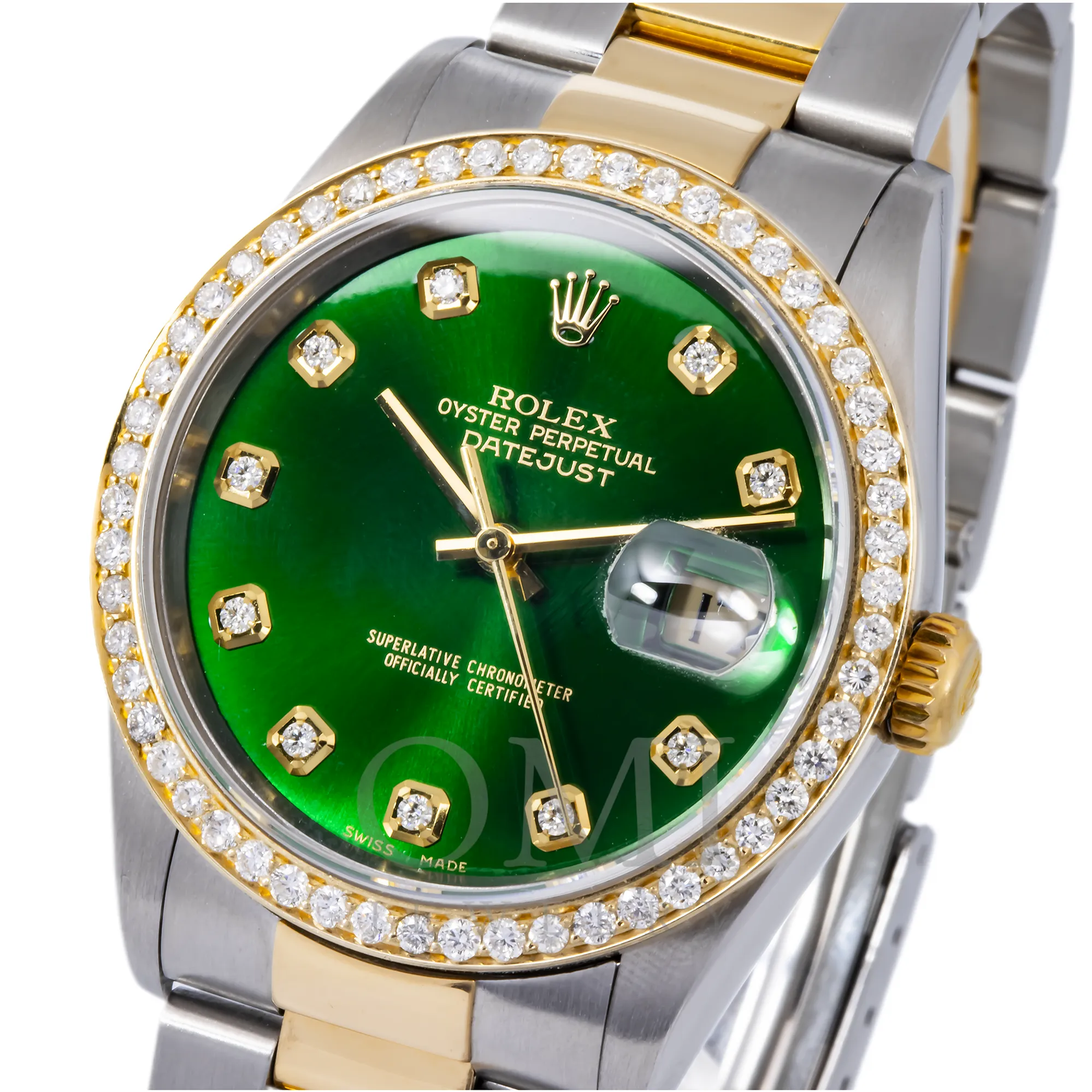 ROLEX DATEJUST 16203 36MM GREEN DIAMOND DIAL WITH TWO TONE OYSTER BRACELET