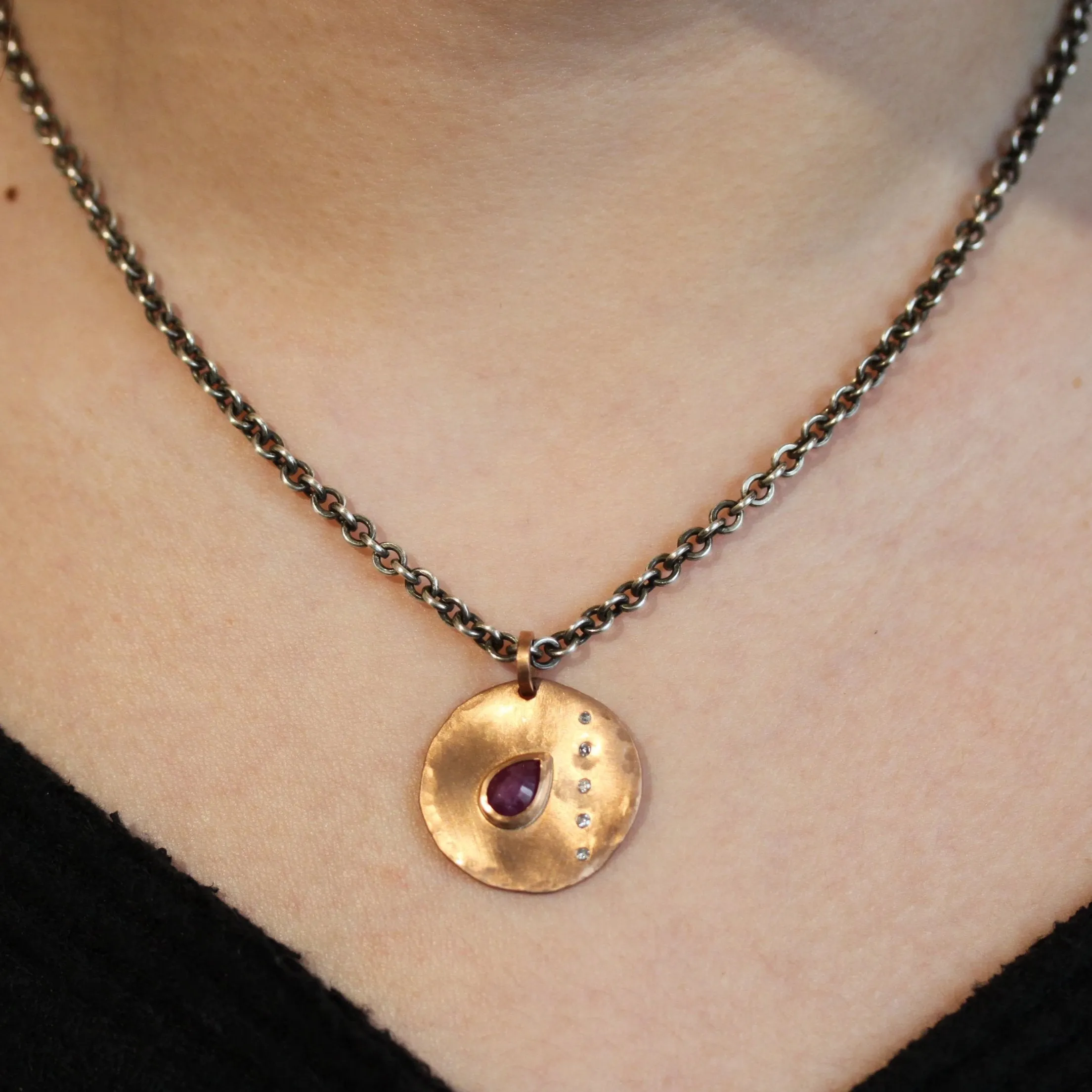 Ruby & Diamond Disc Necklace