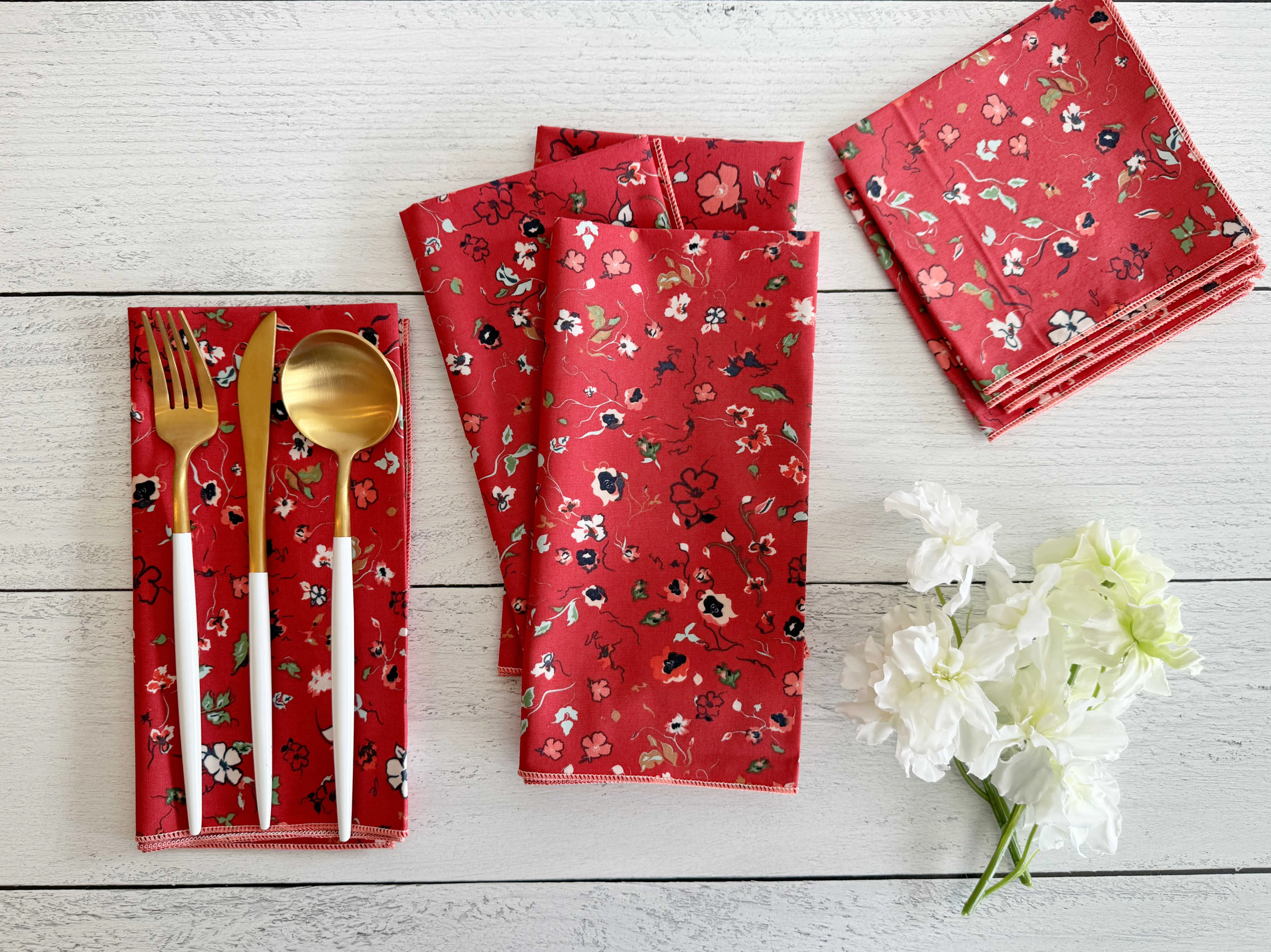 Ruby's Garden Cloth Napkins, set of four