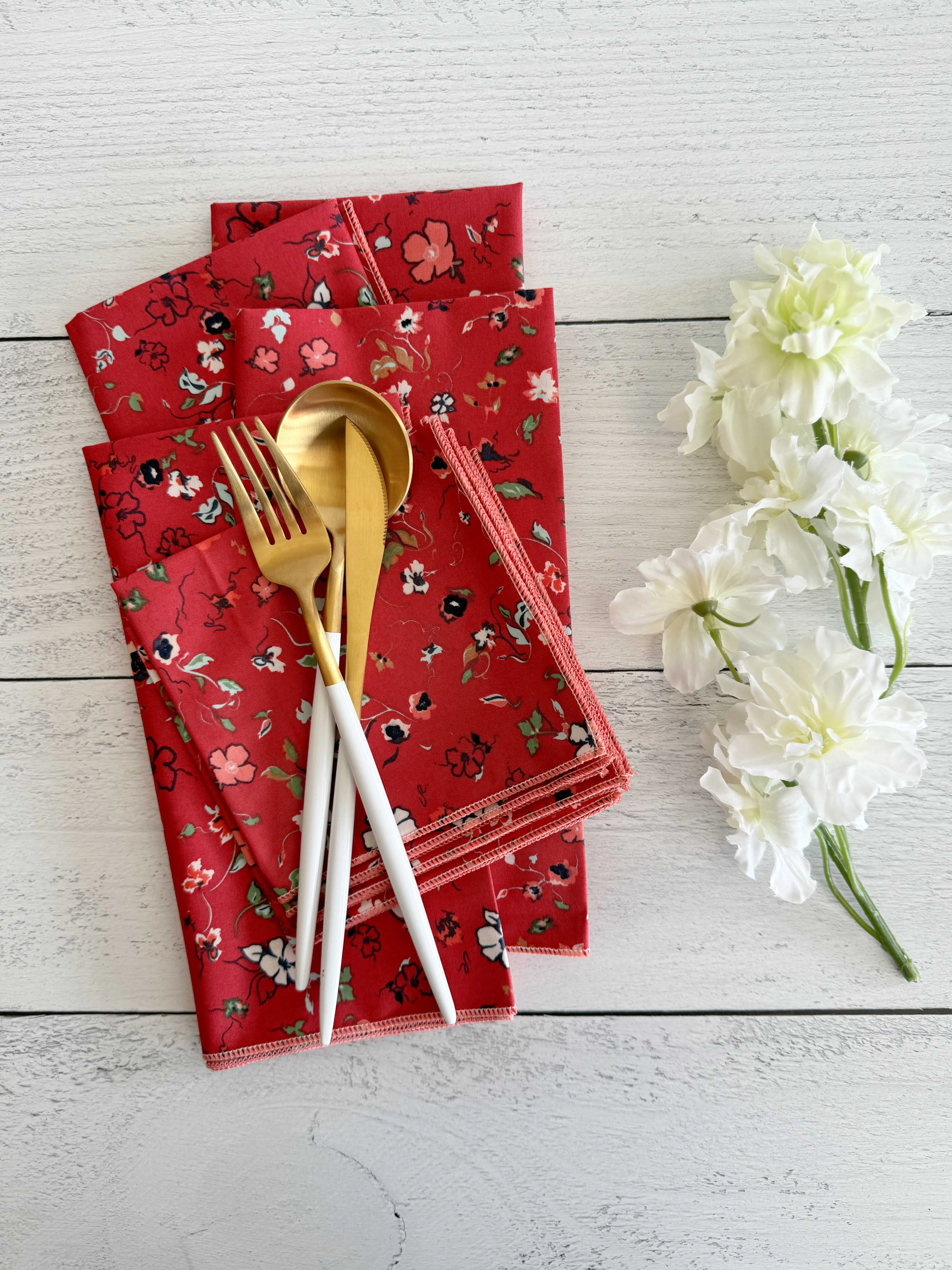 Ruby's Garden Cloth Napkins, set of four