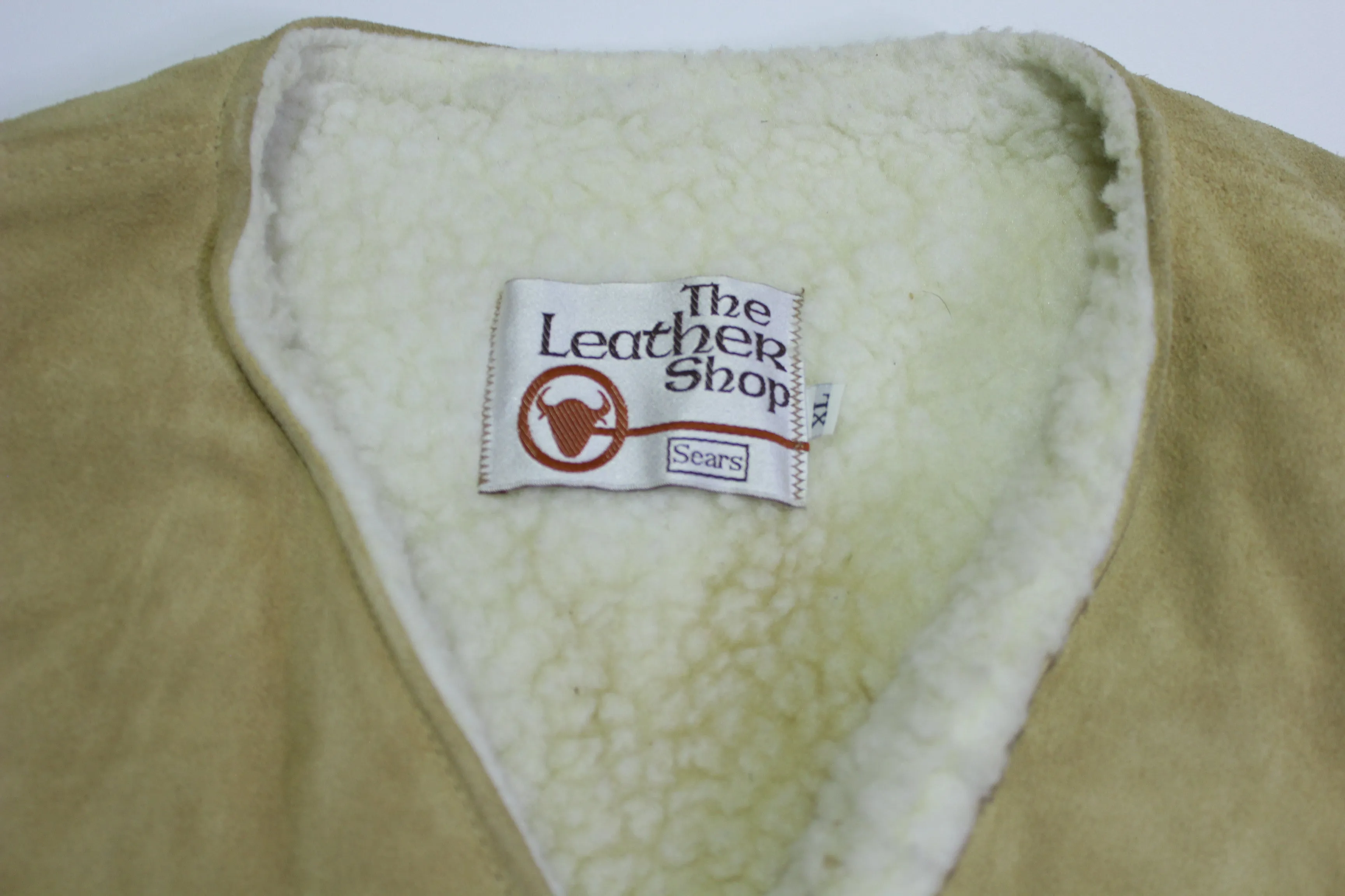 Sears The Leather Shop Vintage 70's Suede Leather Wool Sherpa Lined Vest