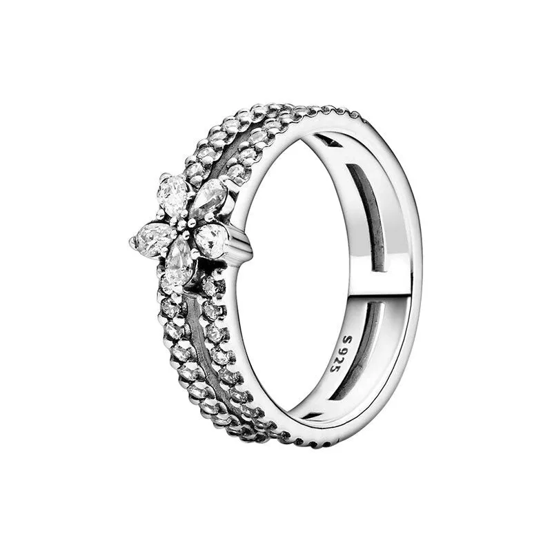 Sterling Silver Zircon Round Sparkling Ring For Women