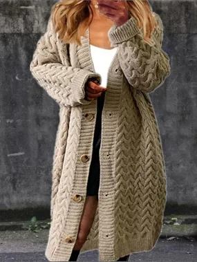 Stylish V Neck Women's Cable Knit Cardigan Sweater