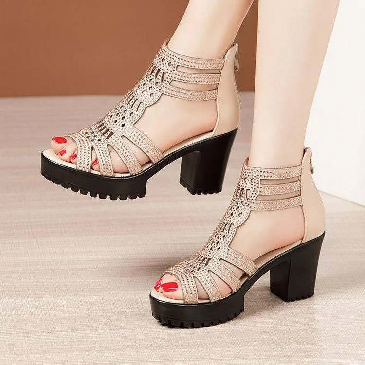 Stylish Women's Open Toe Chunky Heel Sandals with Anti-Slip Design and Soft Sole