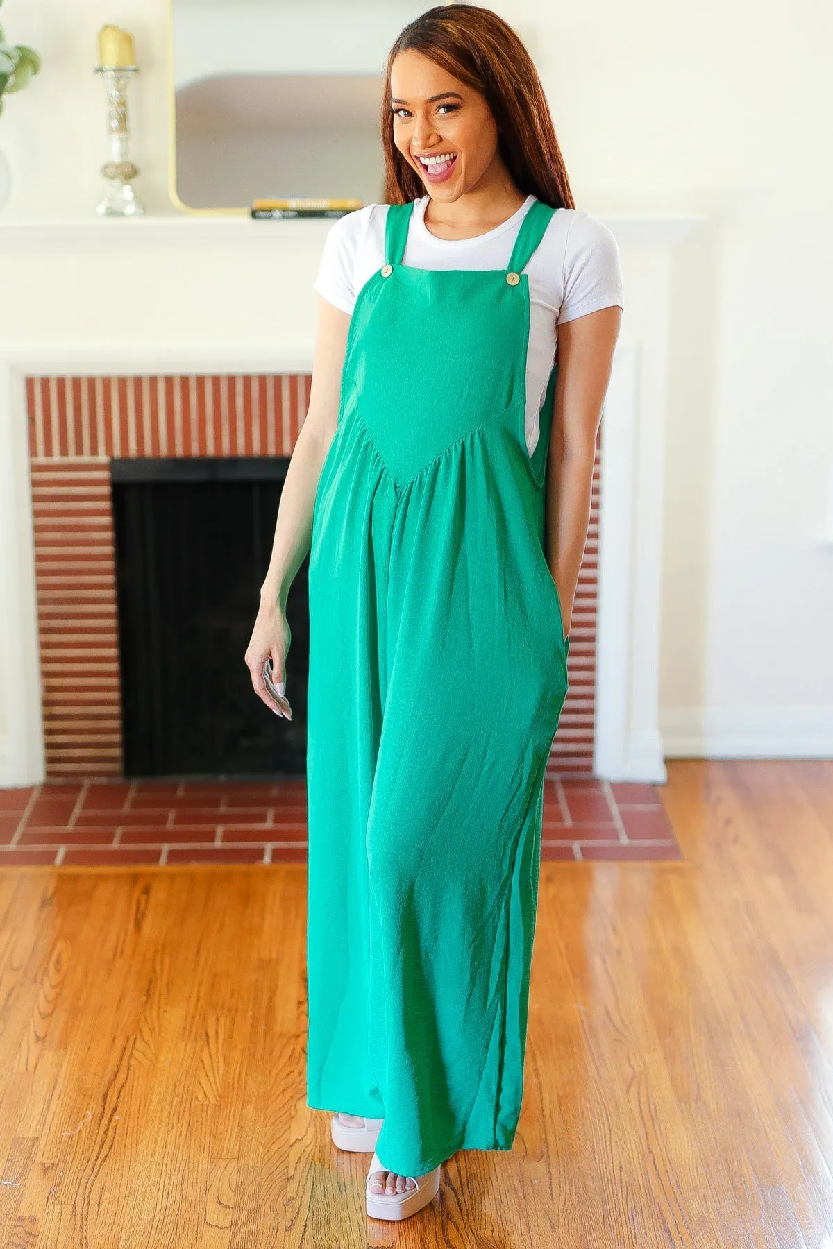 Summer Dreaming Emerald Wide Leg Suspender Overall Jumpsuit (Shipping in 1-2 Weeks)