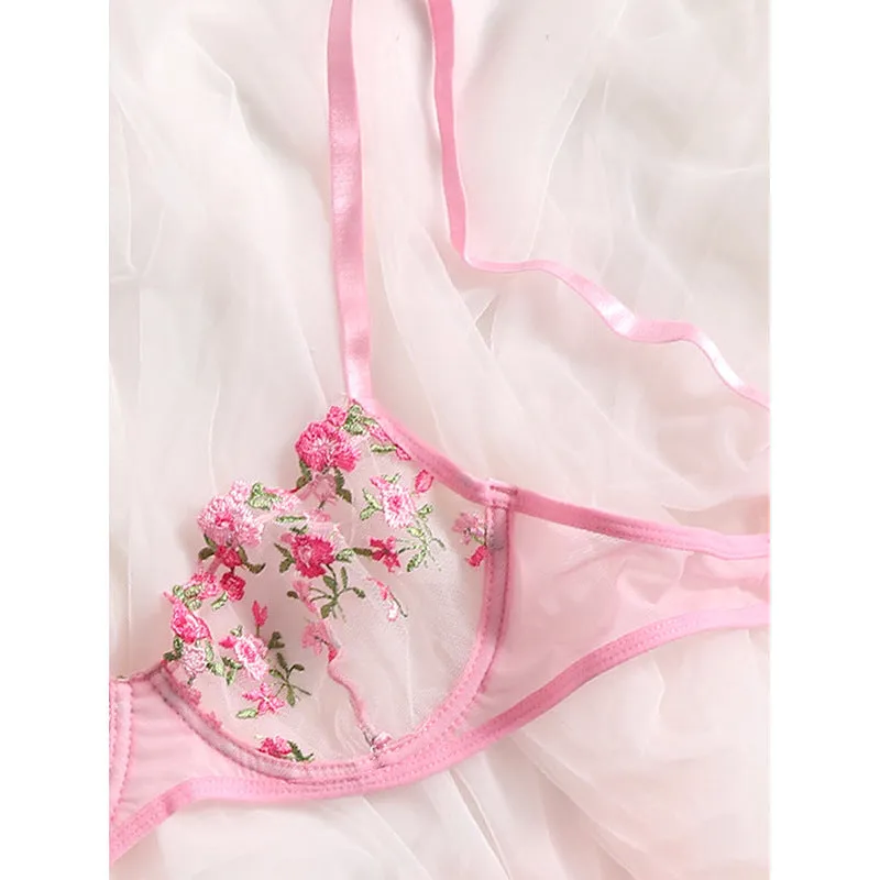 Sweet Pink Cute Floral Lingerie