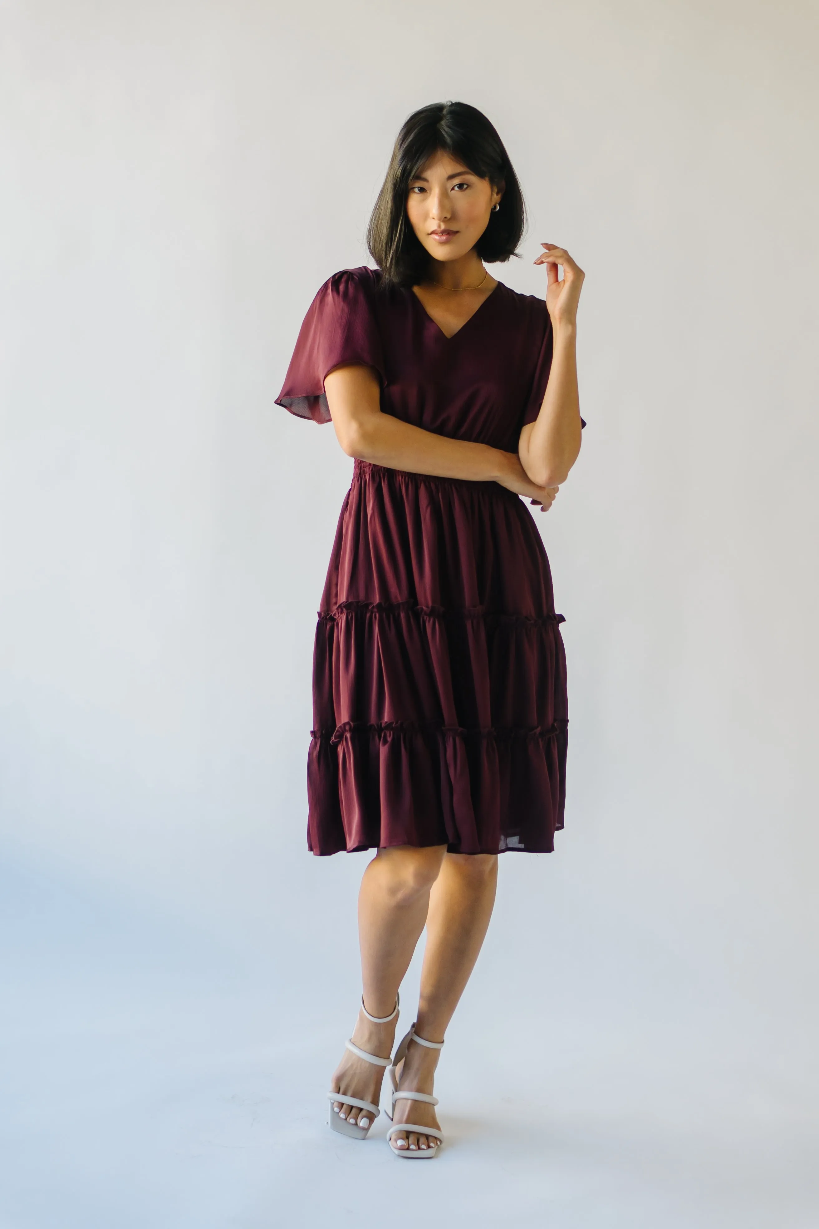 The Bicknell Tiered Midi Dress in Burgundy