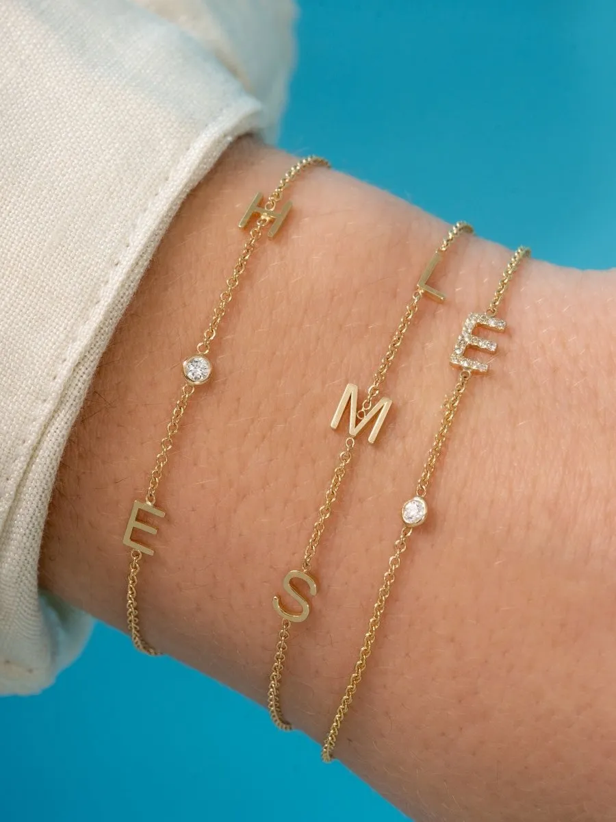 The Diamond Initial Bracelet 14K - 3 Letters