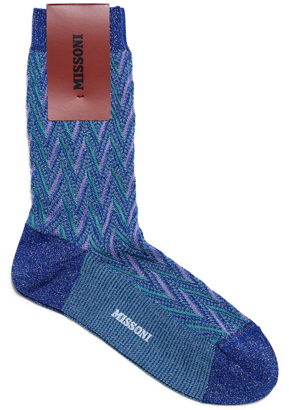 Three Tone Chevron Lamé Socks Cobalt