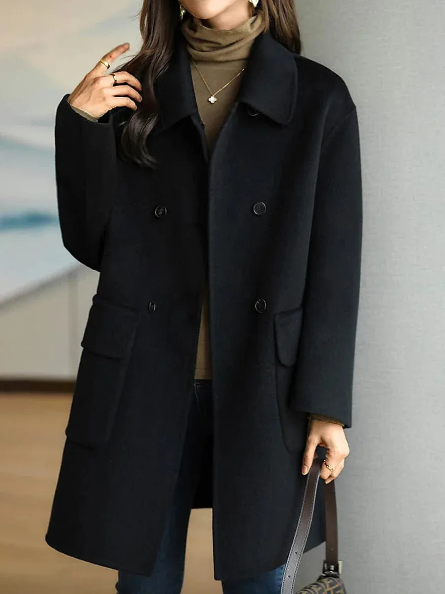 Trendy Windproof Women's Long Coat with Pockets in Black, Red, or Camel