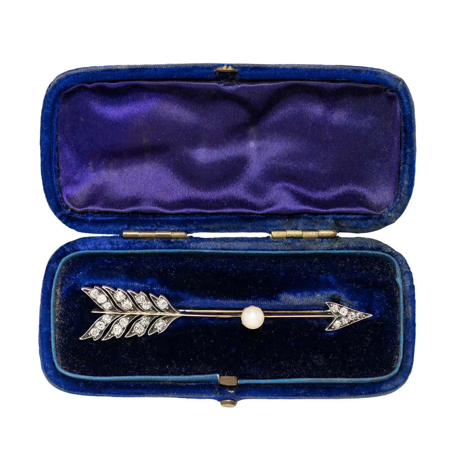 Victorian Silver-Topped 15k Pearl   Diamond Arrow Pin