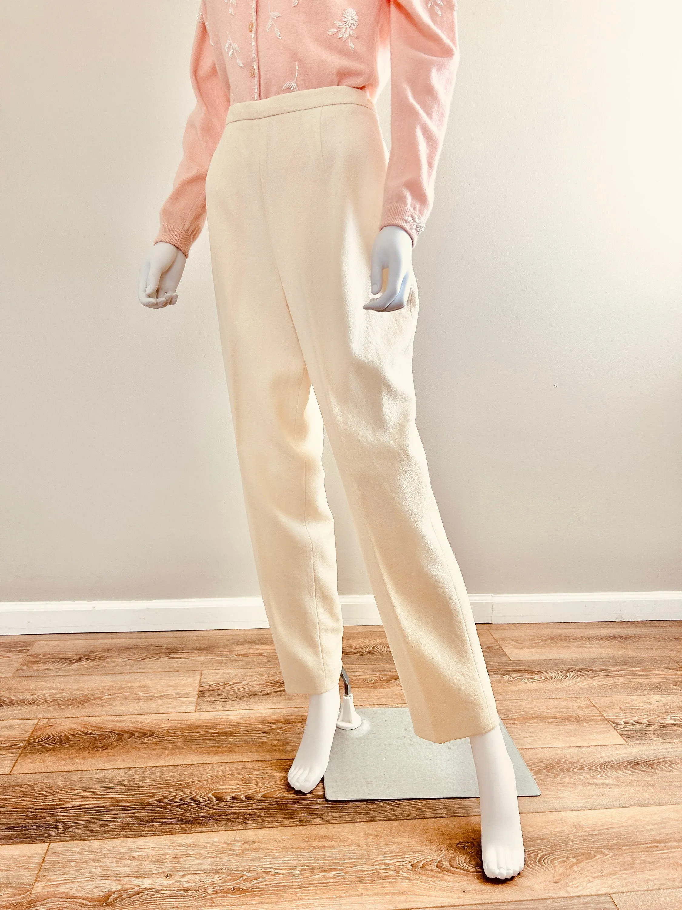 Vintage 1990s White High Waisted Trousers / 90s high waist pants / Size M