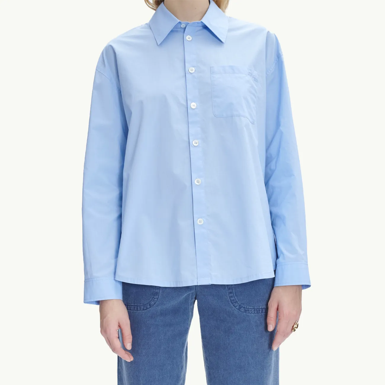 Women's Embroidered Boyfriend Shirt - Pale Blue