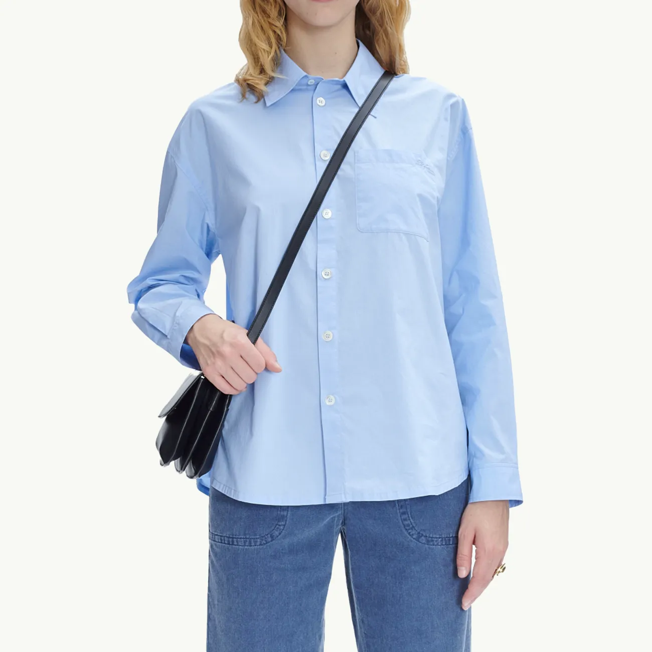 Women's Embroidered Boyfriend Shirt - Pale Blue